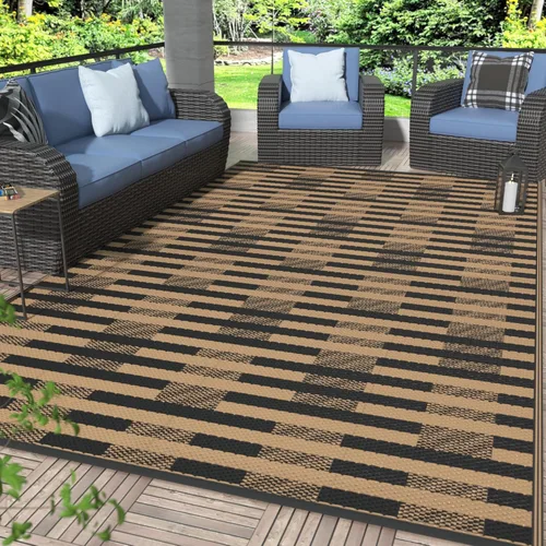 Miniatura 59 de GENIMO Alfombra de exterior impermeable de 5 x 8 pies, alfombras reversibles, alfombra de área, alfombra de plástico para exteriores, alfombra Negro