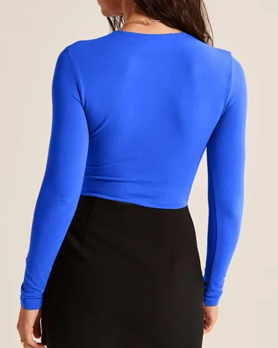 Miniatura 5 de Beumissy Camisas básicas de manga larga con cuello cuadrado para mujer, ajustadas, con doble forro