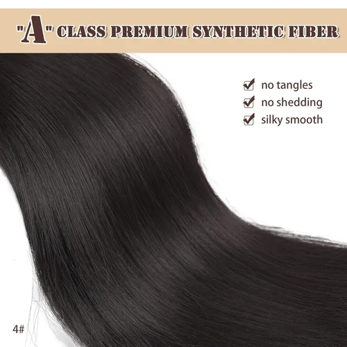 Miniatura 4 de Barsdar Extensión de cola de caballo marrón oscuro - Extensiones de cola de caballo cortas y rectas de 14 pulgadas con cordón para mujeres