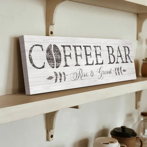 Miniatura 2 de Letrero de café Rise & Grind, arte de impresiones en lienzo inspiracional para decoración de cocina, casa de campo, estante, mostrador, bar