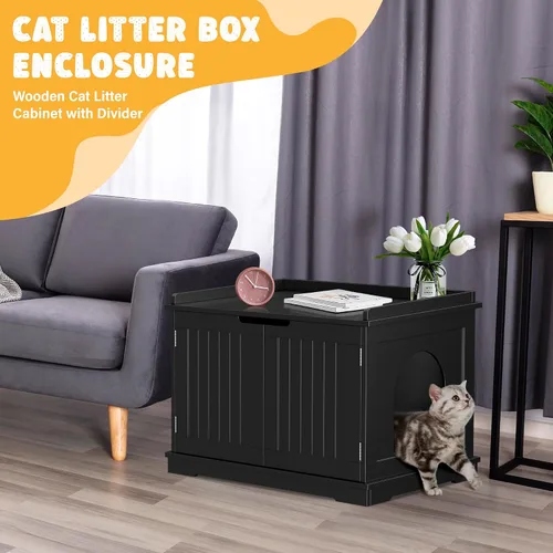 Miniatura 3 de Zeny – Armario para caja de arena para gatos, gabinete de madera con divisor, banco de almacenamiento moderno, se adapta a la mayoría de cajas