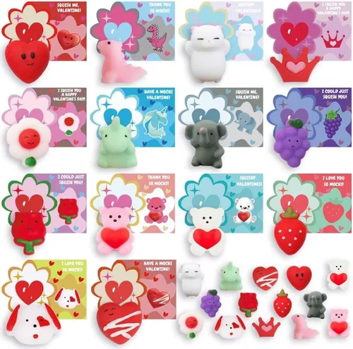 28 tarjetas del día de San Valentín, regalos para niños con juguetes para aliviar el estrés, premios escolares del día de San Valentín, regalo de