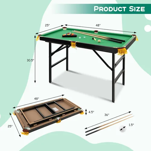 Miniatura 7 de Costzon Mesa de billar plegable de 47 pulgadas, mesa de juego de billar incluye bolas, tacos, triángulo, tiza, cepillo para niños, mesa de juego