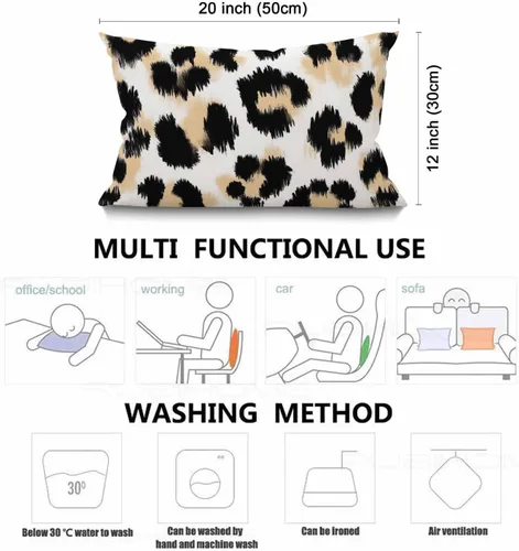 Miniatura 3 de Smooffly - Funda de cojín decorativa con estampado de leopardo para sofá, cintura lumbar, algodón y lino, rectangular, 12 x 20 pulgadas