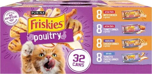Purina Friskies - Paquete variado de alimentos húmedos en salsa para gatos, trituraciones de aves de corral, trozos de carne y filetes Prime