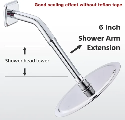 Miniatura 2 de Extensión de brazo de ducha cromado, extensor de montaje de brazo de 6 pulgadas para cabezal de ducha superior, tubo extensor de hembra a macho