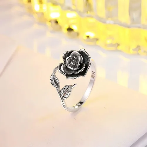 Miniatura 8 de Anillos abiertos ajustables de plata de ley S925, anillo de rosa para mujeres y adolescentes