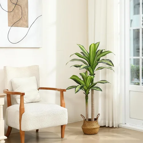 Miniatura 2 de Ferrgoal Plantas artificiales, árbol de Dracaena de 4 pies, plantas de imitación para interiores y exteriores, árbol falso con cesta tejida