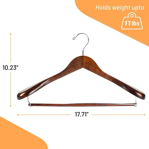 Miniatura 6 de DEILSY - Perchas de madera para hombros anchos con barra antideslizante para pantalones y gancho giratorio de 360° - Perchas de acabado liso