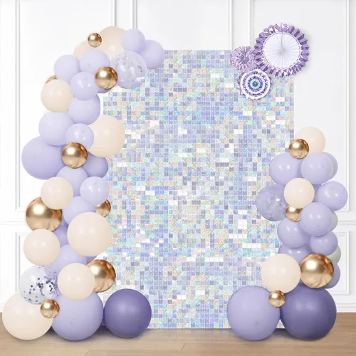 Miniatura 18 de 12 paneles cuadrados de lentejuelas brillantes para pared color azul claro (Baby Blue) telón de fondo decorativo para fiestas de bodas