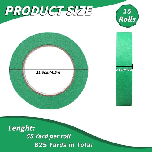 Miniatura 2 de Oleitodh 15 Rollos de Cinta Verde para Pintores a Granel 1 pulgada x 825 Yardas, Cinta de Enmascarar para Pintores Sin Residuos Cinta de Pintura