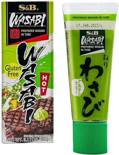 Miniatura 4 de S&B Wasabi caliente preparado sin gluten en tubo, tamaño familiar, 3.17 oz (90 g) más cuchara (paquete de 1)