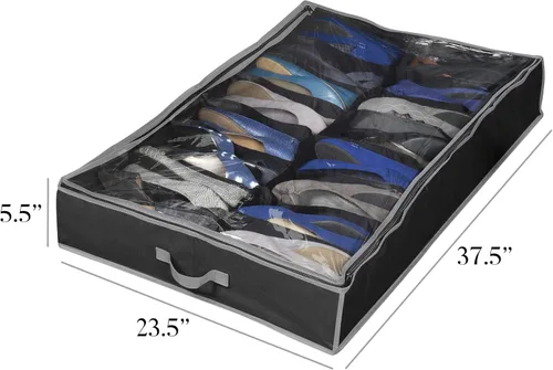Miniatura 4 de Richards Caja de cambios negro/gris, organizador de zapatos de 16 celdas, 37.5 x 23.5 x 5.5 pulgadas, negro
