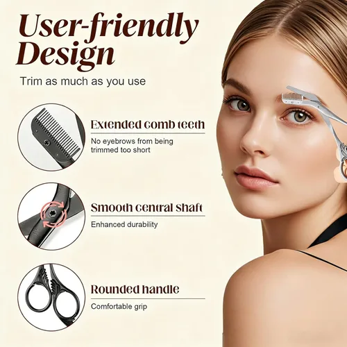Miniatura 3 de Tijeras de corte de cejas con peine, tijeras de cejas 2 en 1 para mujeres, cortador de cejas de precisión de acero inoxidable, herramienta de Negro