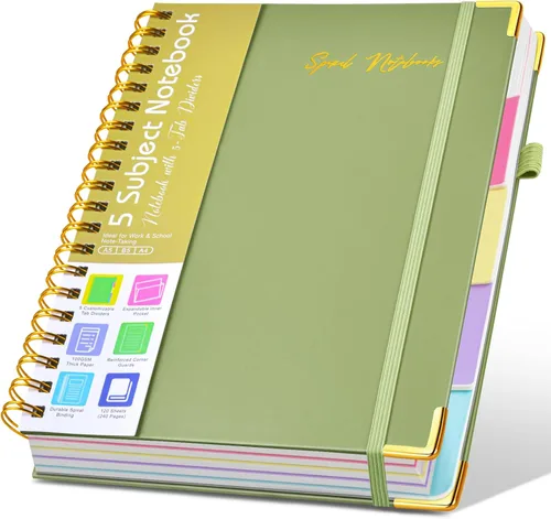 Miniatura 26 de Cuadernos en espiral de 8.5 x 11 pulgadas para trabajar con pestañas divisorias extraíbles, 300 páginas, cuaderno de 5 materias con rayas
