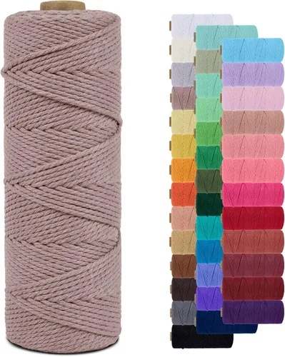 Miniatura 134 de Cuerda de macramé de 0.079 in para 219 yardas, cuerda de algodón natural para manualidades, hilo de cuerda de macramé de colores para colgar