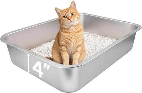 Miniatura 7 de Pequeña caja de arena de acero inoxidable para gatitos, 15.5 x 11.6 x 4 pulgadas, caja de arena de metal para gatitos, a prueba de óxido