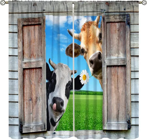 Miniatura 9 de Western Farms - Cortinas de ventana con estampado de vaca, color blanco y negro, para sala de estar, 42 x 45 pulgadas Estilo 4