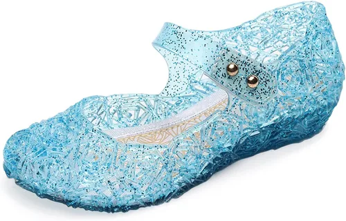 Zapatos de gelatina para niñas, sandalias de cumpleaños de princesa Snow Queen para niñas pequeñas, sandalias azules con purpurina talla 9, para