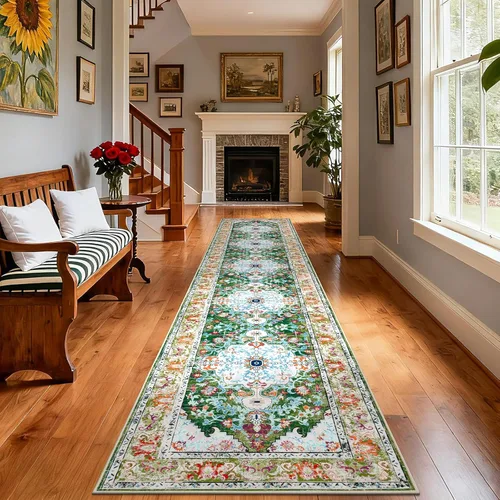 Miniatura 65 de U'Artlines Alfombra de Área Bohemia Lavable, 2x3 Pequeña Suave Antideslizante Vintage Felpudo para Puerta Frontal Interior Alfombra Verde