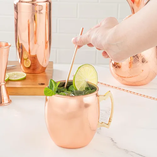 Miniatura 5 de Restaurantware -Bar Lux - Pajitas reutilizables de 5 pulgadas, 2 pajitas rectas de metal, cortas, duraderas, de acero inoxidable chapadas en cobre