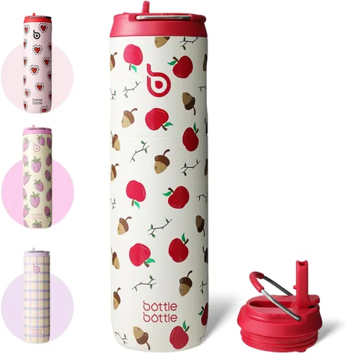 BOTTLE BOTTLE Botella de agua aislada de 24 onzas con tapa de popote y asa para deportes, viajes, gimnasio, botellas de agua de acero inoxidable,