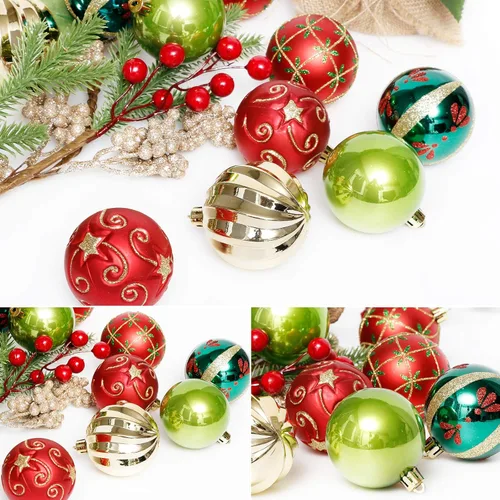 Miniatura 3 de ROSELEAF Adornos para árbol de Navidad irrompibles de 2.36 pulgadas, 30 unidades, bolas colgantes de plástico color rojo, verde y dorado