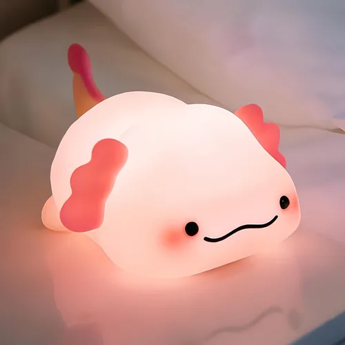 Axolotl - Luz nocturna para niños, de silicona blanda de 3 niveles, regulable, control táctil, bonita luz nocturna con temporizador, portátil,