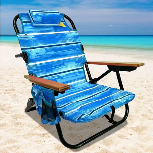Miniatura 2 de EasyGo Product Mochila para silla de playa, 5 posiciones y bolsa para portavasos en el lateral, bolsa de almacenamiento de almohada acolchada