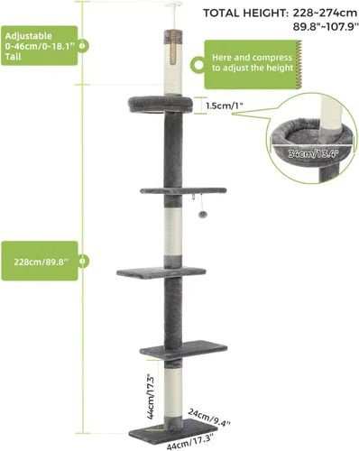 Miniatura 2 de PETEPELA Árbol para gatos de interior, torre pequeña para gatos de 34.6 pulgadas con postes rascadores, 2 condominios, rampa de rascar y juguetes