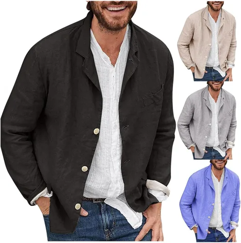 Miniatura 3 de Chaqueta de traje casual para hombre, chaqueta ligera de lino con cuello con muescas, cárdigan a medida, abrigos deportivos de un solo pecho