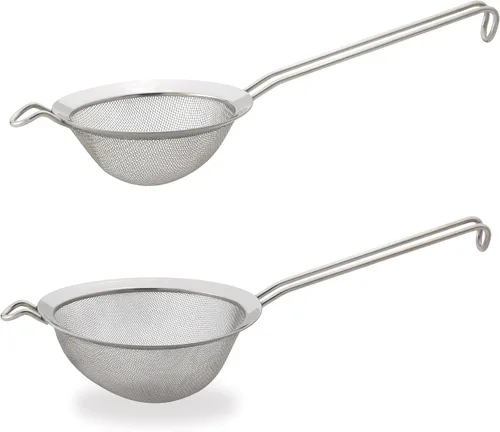 HIC Kitchen Colador de malla doble fina, acero inoxidable 18/8, juego de 2, incluye colador de 5 y 7 pulgadas