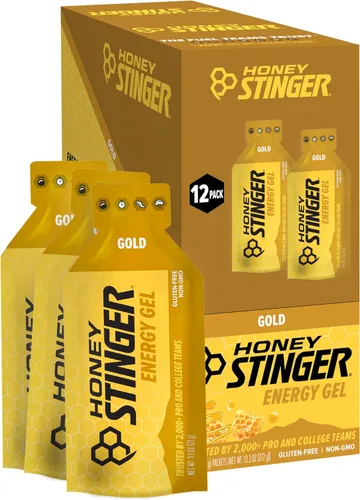 Honey Stinger Gold Energy Gel, sin gluten y sin cafeína, para ejercicio, correr y rendimiento, nutrición deportiva para el hogar y el gimnasio, pre