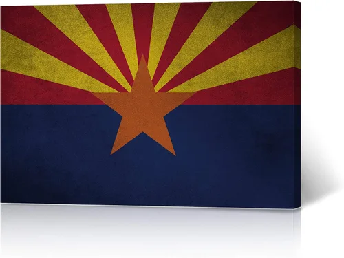 Lienzo impreso con la bandera del estado de Arizona vintage, arte de pared con la bandera del estado de Arizona, arte de pared con la bandera del