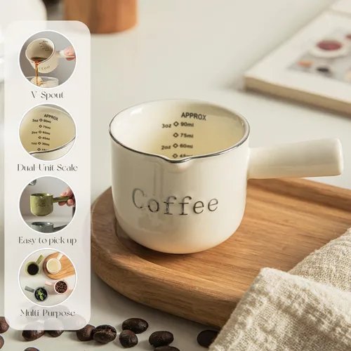 Miniatura 6 de KEMORELA Tazas de café espresso de cerámica con boquillas y asas, marcas de 3 onzas y 3.0 fl oz, chupitos de espresso, cerámica duradera resistente