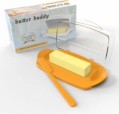 Miniatura 17 de Plato de Mantequilla con Tapa y Cuchillo, Platos de Mantequilla Grandes de Plástico con Tapa de Bisagra Transparente y Fácil de Voltear, Fondo