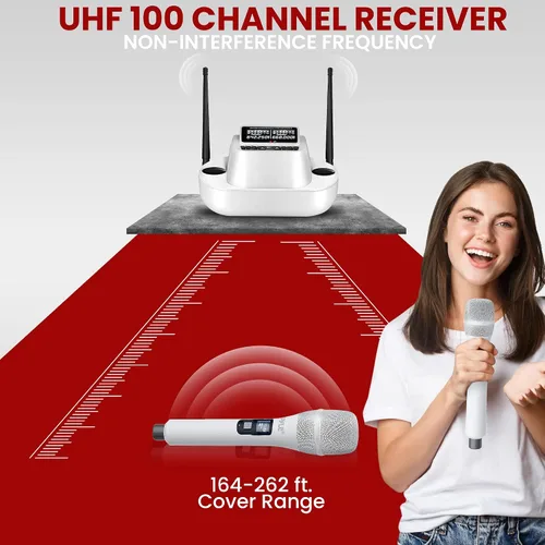 Miniatura 5 de Pyle Sistema de micrófono inalámbrico UHF - Receptor Bluetooth con 2 micrófonos de mano recargables, baterías de 1200 mAh, sonido claro