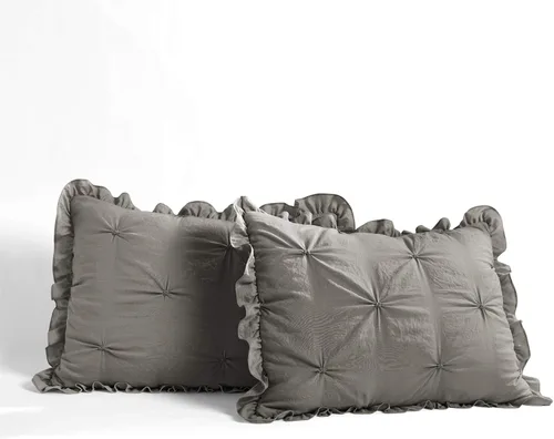 Miniatura 5 de Lush Decor Ravello - Juego de colcha con faldón de volantes y pliegues - Juego de ropa de cama de lujo de 2 piezas con volantes - Decoración de Gris