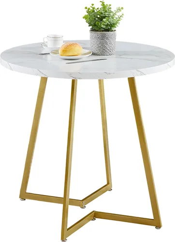 Miniatura 8 de VECELO Mesa redonda de comedor con mesa de grano de madera y marco de acero, para cocina, sala de estar, oficina, conferencia, 2 a 4 personas, grano