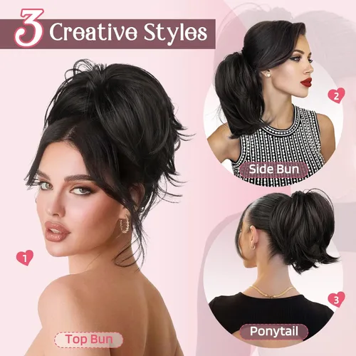 Miniatura 3 de HOOJIH Extensión de cola de caballo, Pinza de garra en moño de cabello liso, moño despeinado de 9 pulgadas, extensión de cola de caballo corta