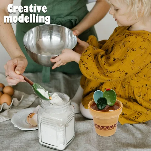 Miniatura 7 de DOERDO - Juego de cucharas medidoras de cactus en maceta, bonitas tazas de cocina de cerámica y con soporte para hornear, sal y azúcar, verde