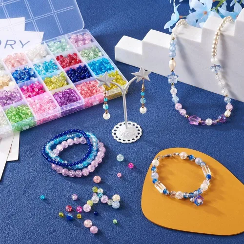 Miniatura 3 de KISSITTY 1800 cuentas de cristal agrietado para la fabricación de joyas, cuentas redondas de 0.157 in, 0.236 in, 0.315 in, cuentas de manualidades