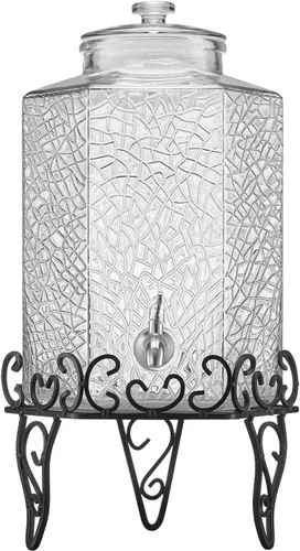 Miniatura 9 de VEVOR Dispensador de bebidas, dispensador de bebidas de 2.5 galones para fiestas, dispensador de jugo de vidrio con soporte de metal, grifo de acero