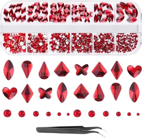 Diamantes de imitación rojos para uñas, diamantes de imitación de EBANKU corazones rojos, mariposa, redondos, cristales, diamantes de imitación de