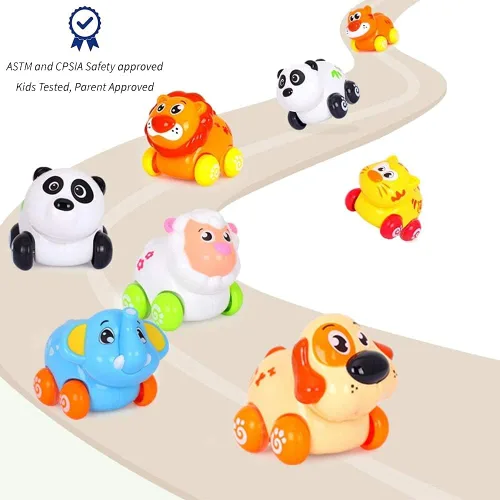 Miniatura 4 de Liberty Imports Juego de 8 piezas de animales de dibujos animados de juguete de fricción para bebés y niños pequeños Lindos mini vehículos