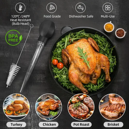 Miniatura 2 de SCHVUBENR Baster de Pavo Grande con Cepillo de Limpieza - Herramienta de Baster Premium para Cocinar - Fácil de Usar y Limpiar - Potente Baster