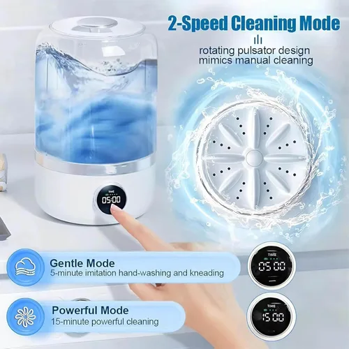 Miniatura 3 de Taza de lavandería ultrasónica portátil, taza de lavado portátil Turbo Spin - Mini lavadora inalámbrica recargable USB-C para ropa