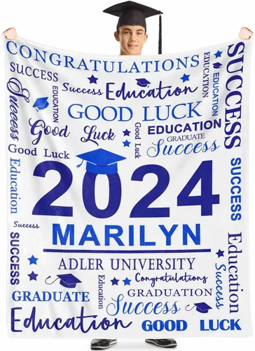 Miniatura 6 de Manta personalizada de graduación 2025 para regalo de graduación de graduado, nombre personalizado de graduado y manta escolar, manta suave y ligera