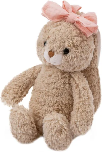 Miniatura 2 de Animal de Peluche Conejito Suave Juguete Tierno de 8'' de Largo - Conejito de Peluche Marrón de Orejas Largas con Lazo Rosa Juguetes de Peluche
