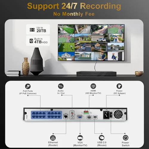 Miniatura 8 de Anpviz Sistema de cámara de seguridad PoE de 16 canales 4K con audio bidireccional, 16 cámaras de torreta IP con cable de 8 MP para exteriores